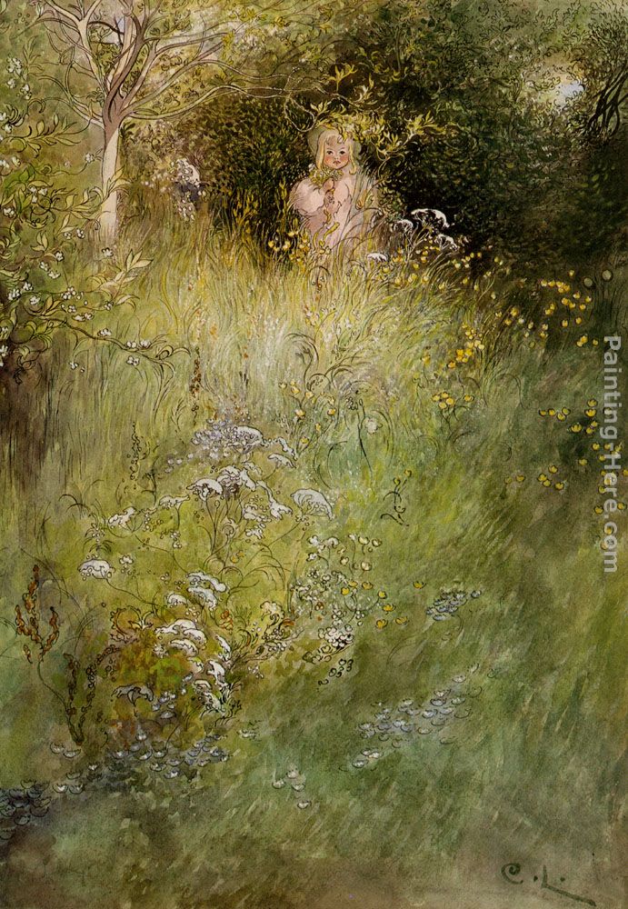 A Fairy, or Kersti, and a View of a Meadow painting - Carl Larsson A Fairy, or Kersti, and a View of a Meadow art painting